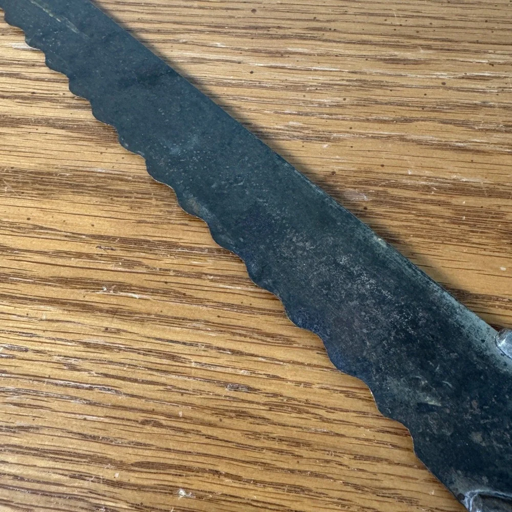 Antique‎ Hand Forged Iron Serrated Bread Knife Primitive Scalloped Blade